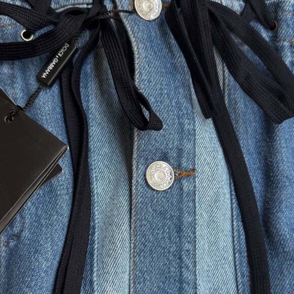 Dolce & Gabbana Blue Denim Patchwork Laced-up Shirt Jacket - Picture 8 of 13